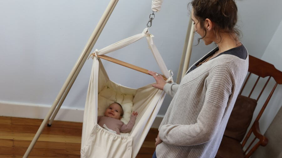 Baby hammocks made in New Zealand with unbleached cotton drill fabric